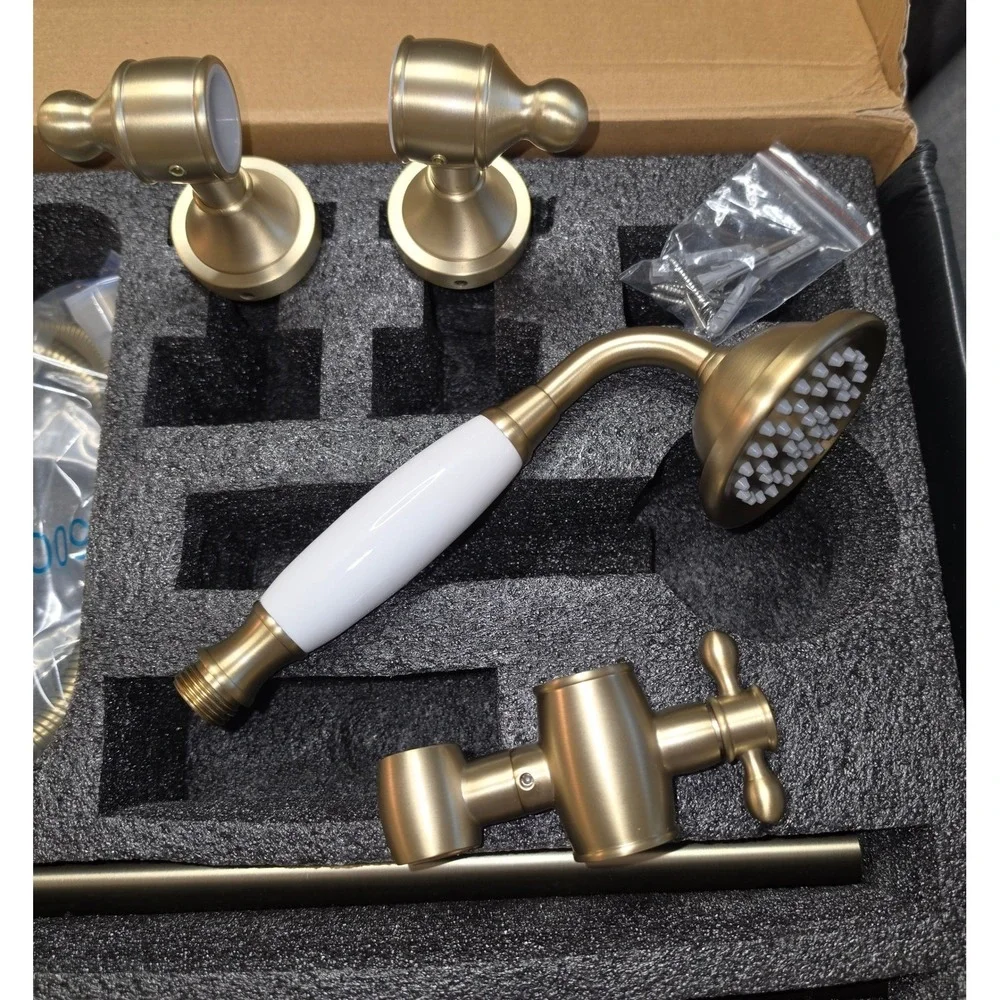 Auleend Brushed Gold Adjustable Slide Bar Shower System with Handheld Head